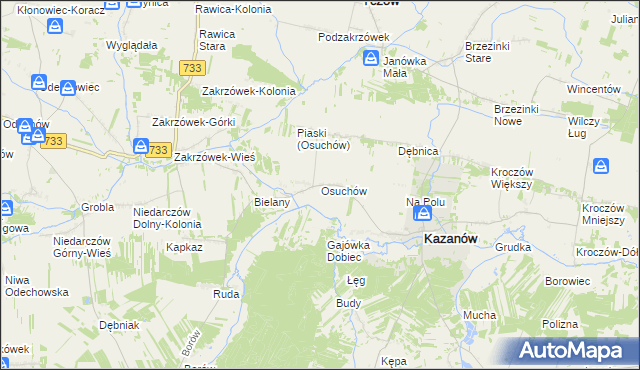 mapa Osuchów gmina Kazanów, Osuchów gmina Kazanów na mapie Targeo