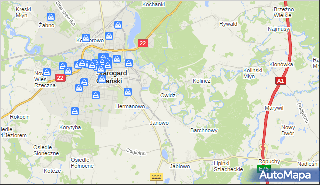 mapa Owidz, Owidz na mapie Targeo