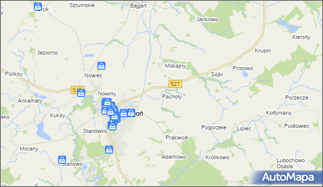 mapa Pachoły gmina Dzierzgoń, Pachoły gmina Dzierzgoń na mapie Targeo