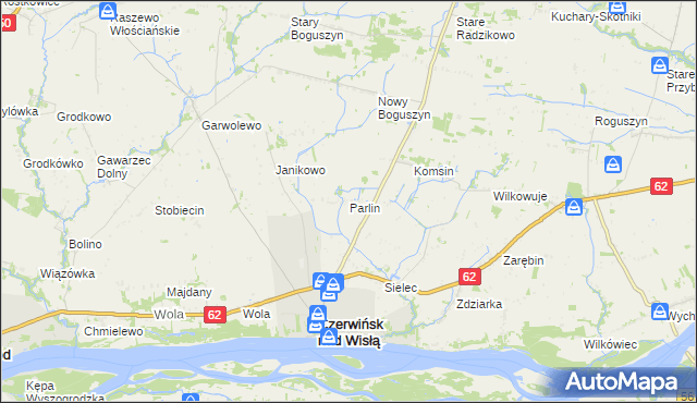 mapa Parlin gmina Czerwińsk nad Wisłą, Parlin gmina Czerwińsk nad Wisłą na mapie Targeo