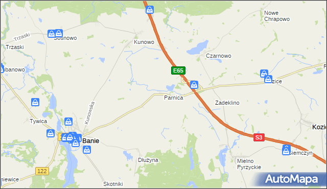 mapa Parnica gmina Banie, Parnica gmina Banie na mapie Targeo