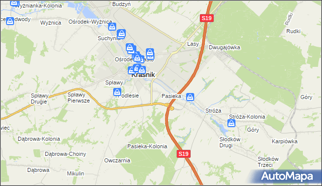 mapa Pasieka gmina Kraśnik, Pasieka gmina Kraśnik na mapie Targeo