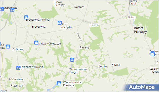 mapa Pasieka gmina Modliborzyce, Pasieka gmina Modliborzyce na mapie Targeo