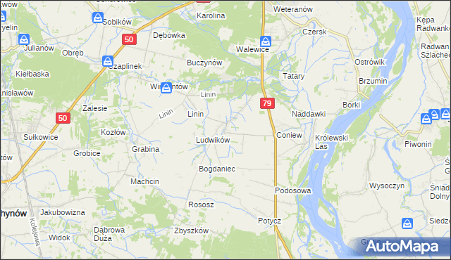 mapa Pęcław gmina Góra Kalwaria, Pęcław gmina Góra Kalwaria na mapie Targeo