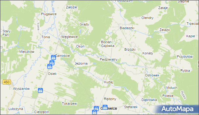 mapa Pędziwiatry gmina Galewice, Pędziwiatry gmina Galewice na mapie Targeo