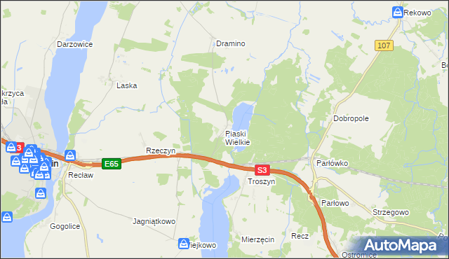mapa Piaski Wielkie gmina Wolin, Piaski Wielkie gmina Wolin na mapie Targeo