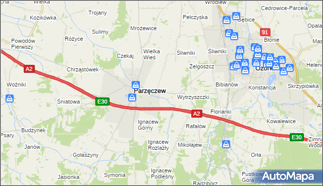 mapa Piaskowice gmina Parzęczew, Piaskowice gmina Parzęczew na mapie Targeo