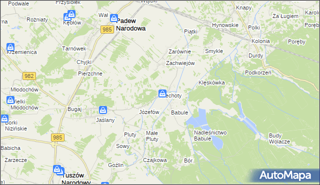 mapa Piechoty, Piechoty na mapie Targeo