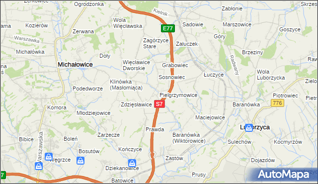 mapa Pielgrzymowice gmina Michałowice, Pielgrzymowice gmina Michałowice na mapie Targeo