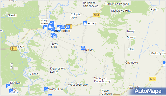 mapa Pienice gmina Krasnosielc, Pienice gmina Krasnosielc na mapie Targeo