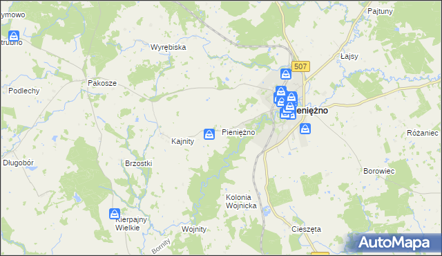 mapa Pieniężno powiat braniewski, Pieniężno powiat braniewski na mapie Targeo
