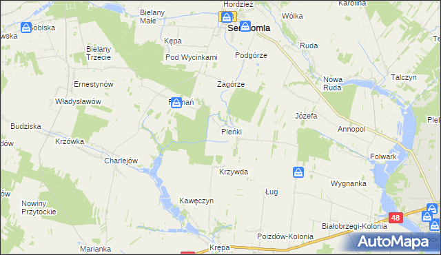 mapa Pieńki gmina Serokomla, Pieńki gmina Serokomla na mapie Targeo