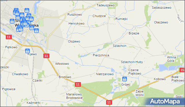 mapa Pierzchnica gmina Środa Wielkopolska, Pierzchnica gmina Środa Wielkopolska na mapie Targeo