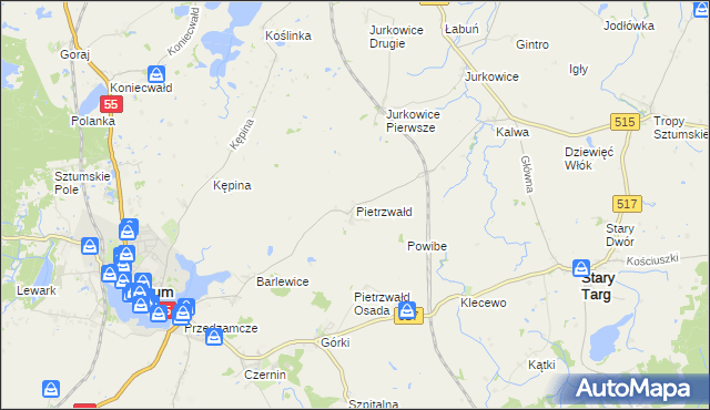 mapa Pietrzwałd gmina Sztum, Pietrzwałd gmina Sztum na mapie Targeo