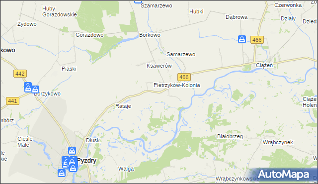 mapa Pietrzyków gmina Pyzdry, Pietrzyków gmina Pyzdry na mapie Targeo