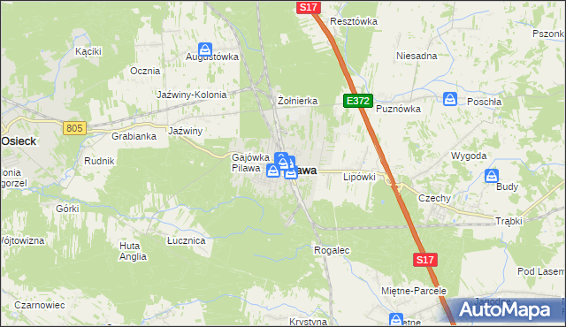 mapa Pilawa powiat garwoliński, Pilawa powiat garwoliński na mapie Targeo