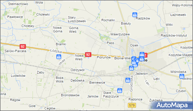 mapa Piorunów gmina Błonie, Piorunów gmina Błonie na mapie Targeo