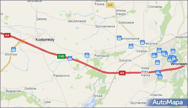 mapa Piotrowice gmina Kostomłoty, Piotrowice gmina Kostomłoty na mapie Targeo