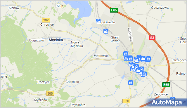 mapa Piotrowice gmina Męcinka, Piotrowice gmina Męcinka na mapie Targeo
