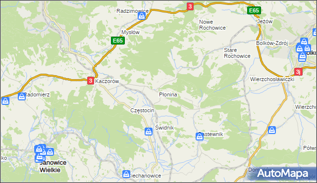 mapa Płonina gmina Bolków, Płonina gmina Bolków na mapie Targeo