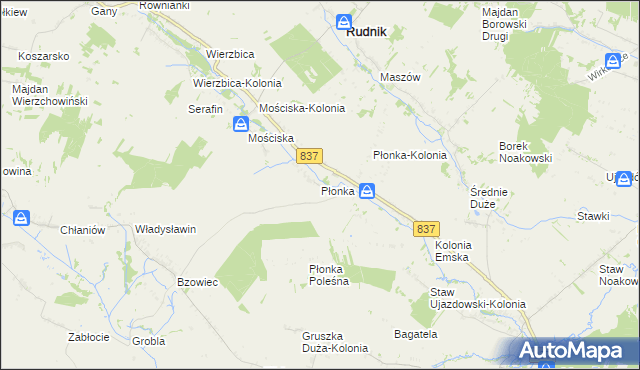 mapa Płonka gmina Rudnik, Płonka gmina Rudnik na mapie Targeo