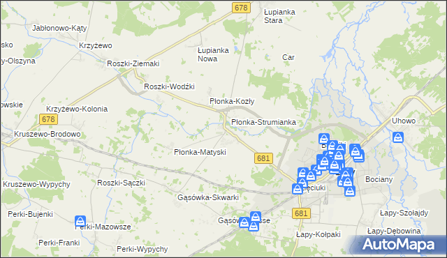 mapa Płonka Kościelna, Płonka Kościelna na mapie Targeo