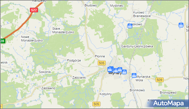 mapa Płonne gmina Młynary, Płonne gmina Młynary na mapie Targeo