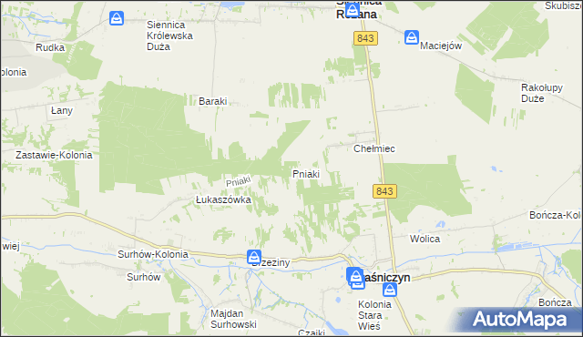 mapa Pniaki gmina Kraśniczyn, Pniaki gmina Kraśniczyn na mapie Targeo