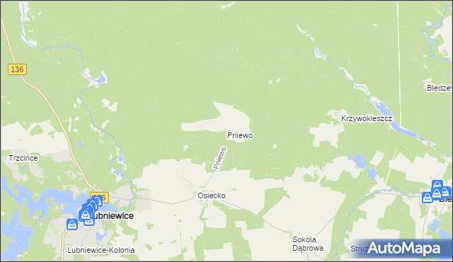 mapa Pniewo gmina Bledzew, Pniewo gmina Bledzew na mapie Targeo