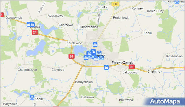 mapa Pniewy powiat szamotulski, Pniewy powiat szamotulski na mapie Targeo