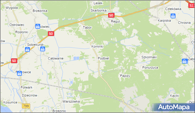 mapa Podbiel gmina Celestynów, Podbiel gmina Celestynów na mapie Targeo
