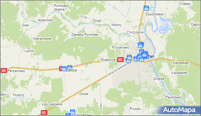 mapa Podborze gmina Różan, Podborze gmina Różan na mapie Targeo