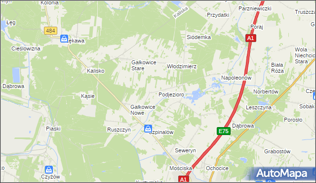 mapa Podjezioro gmina Kamieńsk, Podjezioro gmina Kamieńsk na mapie Targeo