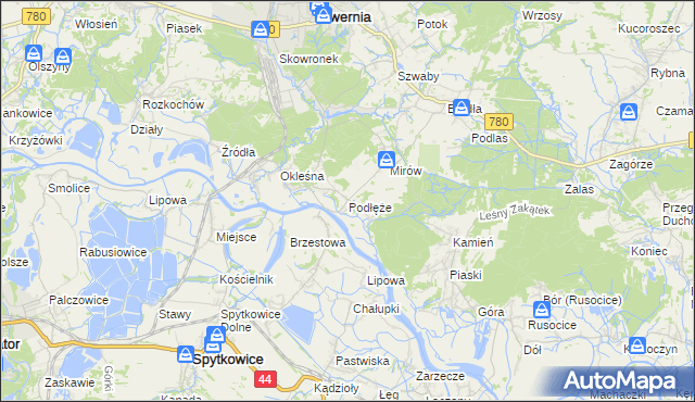 mapa Podłęże gmina Alwernia, Podłęże gmina Alwernia na mapie Targeo