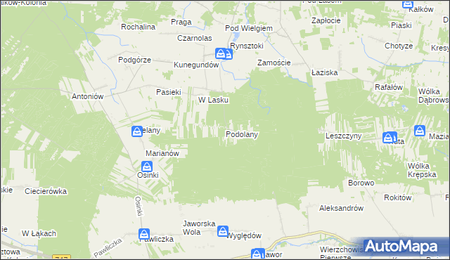 mapa Podolany gmina Ciepielów, Podolany gmina Ciepielów na mapie Targeo