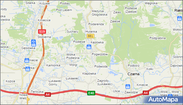 mapa Pogwizdów gmina Czarna, Pogwizdów gmina Czarna na mapie Targeo