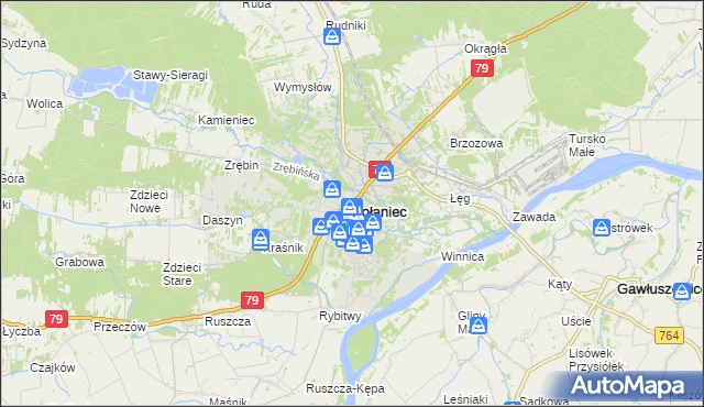 mapa Połaniec powiat staszowski, Połaniec powiat staszowski na mapie Targeo