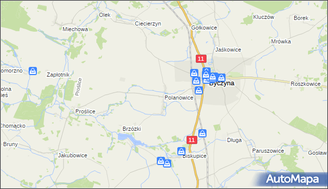 mapa Polanowice gmina Byczyna, Polanowice gmina Byczyna na mapie Targeo