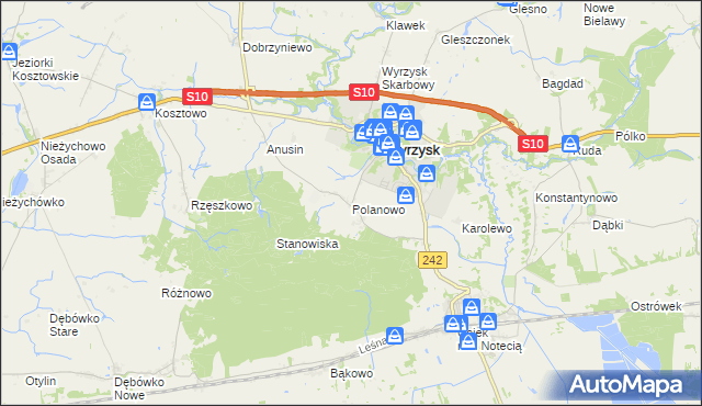 mapa Polanowo gmina Wyrzysk, Polanowo gmina Wyrzysk na mapie Targeo