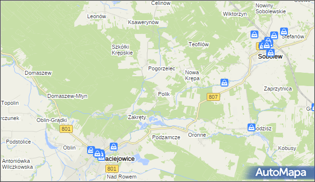 mapa Polik gmina Maciejowice, Polik gmina Maciejowice na mapie Targeo