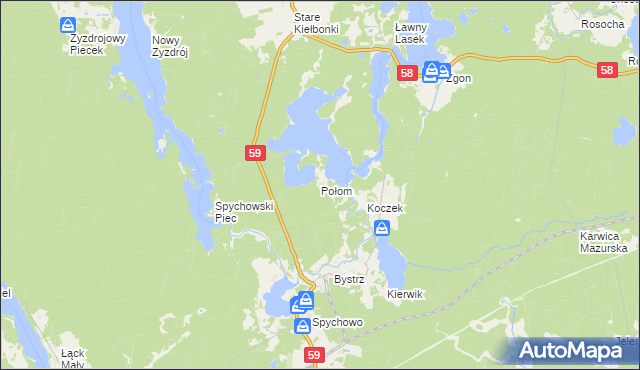 mapa Połom gmina Świętajno, Połom gmina Świętajno na mapie Targeo