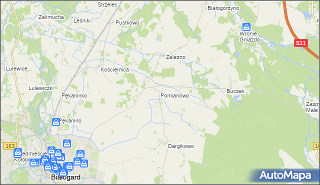 mapa Pomianowo gmina Białogard, Pomianowo gmina Białogard na mapie Targeo