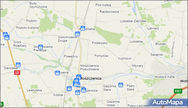 mapa Pomyków gmina Moszczenica, Pomyków gmina Moszczenica na mapie Targeo