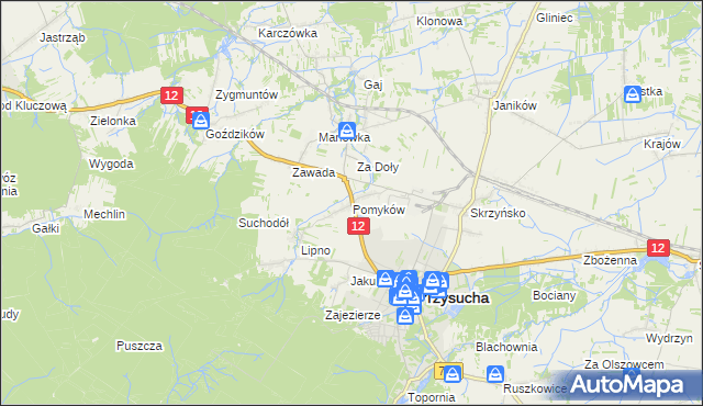 mapa Pomyków gmina Przysucha, Pomyków gmina Przysucha na mapie Targeo