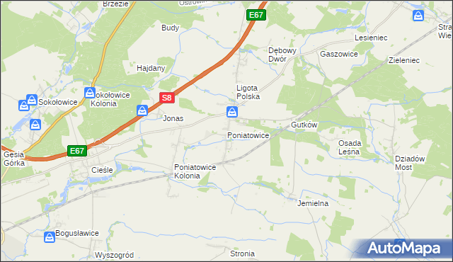 mapa Poniatowice, Poniatowice na mapie Targeo