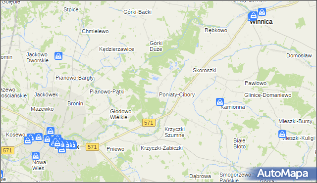 mapa Poniaty-Cibory, Poniaty-Cibory na mapie Targeo