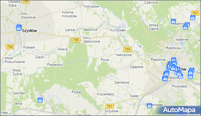 mapa Ponik gmina Staszów, Ponik gmina Staszów na mapie Targeo