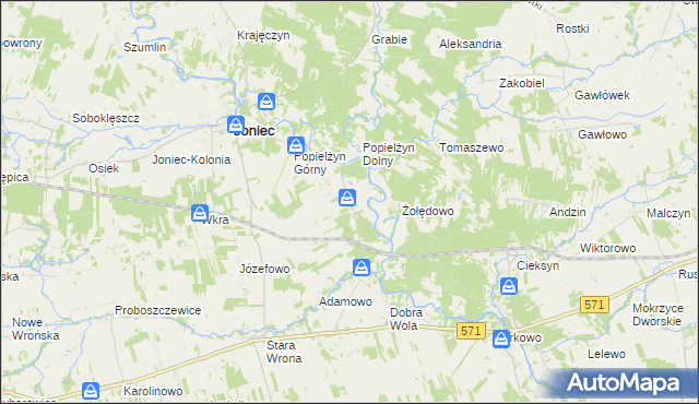 mapa Popielżyn-Zawady, Popielżyn-Zawady na mapie Targeo