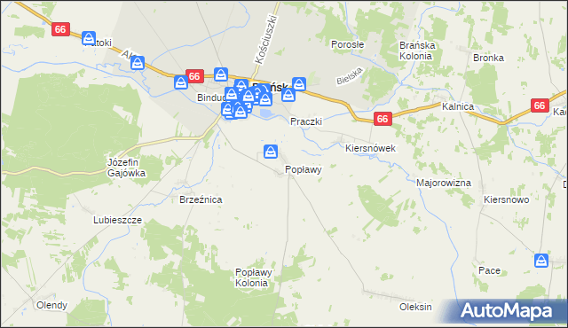 mapa Popławy gmina Brańsk, Popławy gmina Brańsk na mapie Targeo