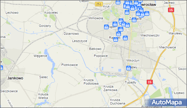 mapa Popowice gmina Inowrocław, Popowice gmina Inowrocław na mapie Targeo